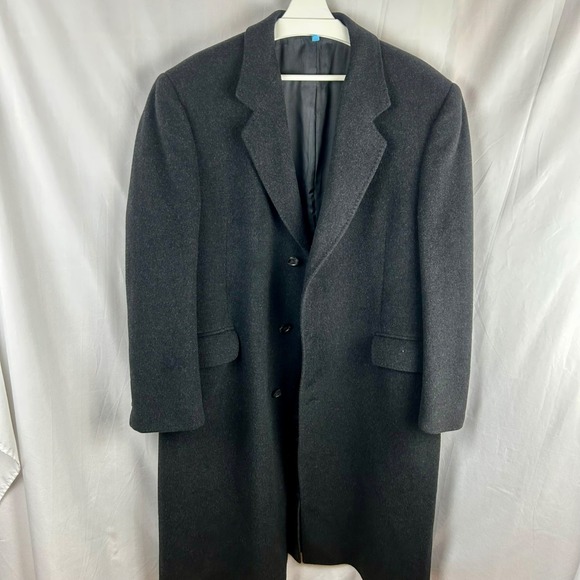 Vintage Silver Cloud Cashmere Blend Coat Men 44R Charcoal Gray Long Length Dress - Picture 3 of 11
